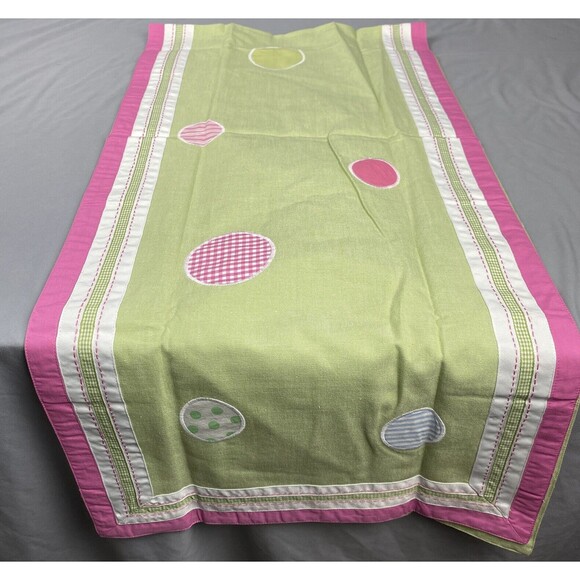 Pottery Barn Kids Table Runner Green Pastel Colors Spring Polka Dots 17 x 70" - Picture 1 of 3